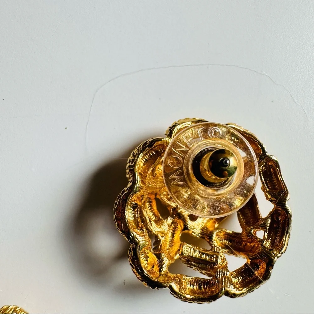 Vintage Monet Golden Weaved Pierced Earrings